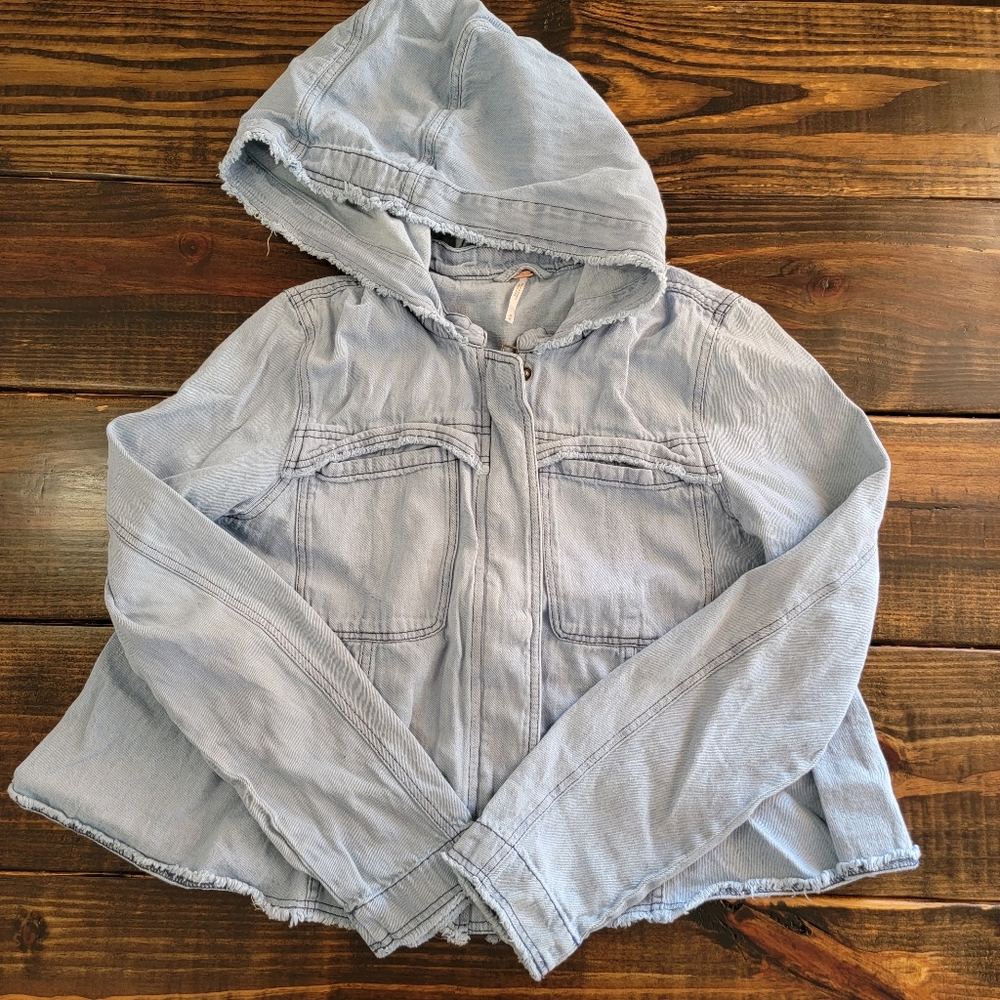 Free People Hooded Denim Jacket Medium